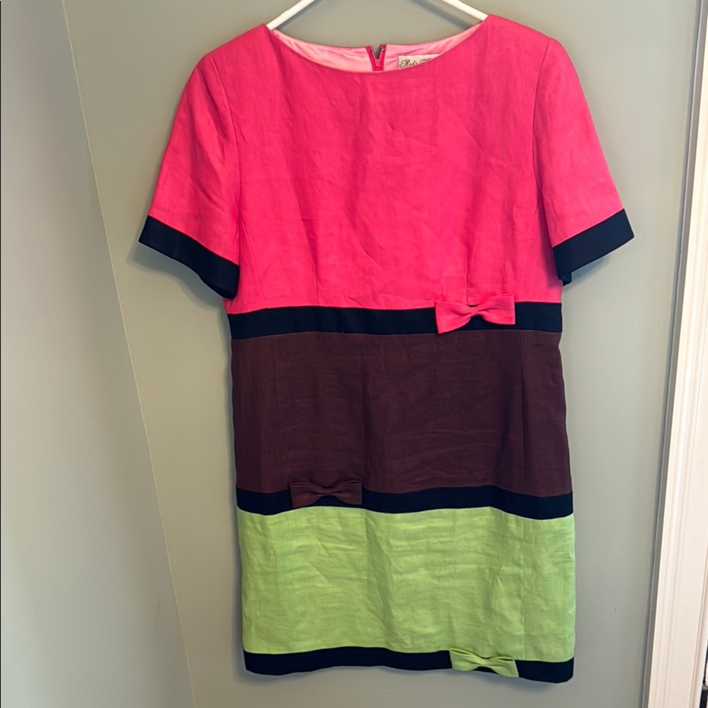 Palm Beach / Preppy Linen Color-block Vintage Dress Rickie Freeman for Teri Jon